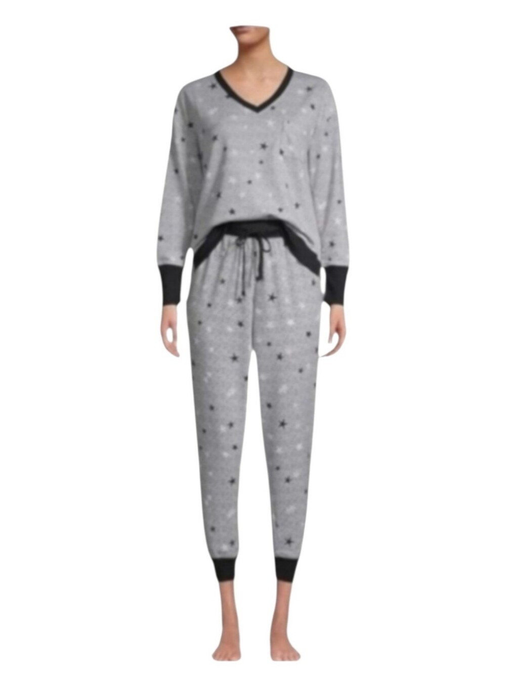 Cozy Star-Print Grey Kids Pajamas with Black Trim